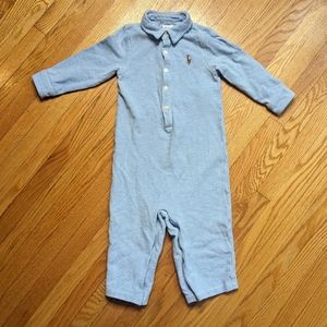 Ralph Lauren Romper Shirt Pants Blue Boys 12 months 1 year button one piece